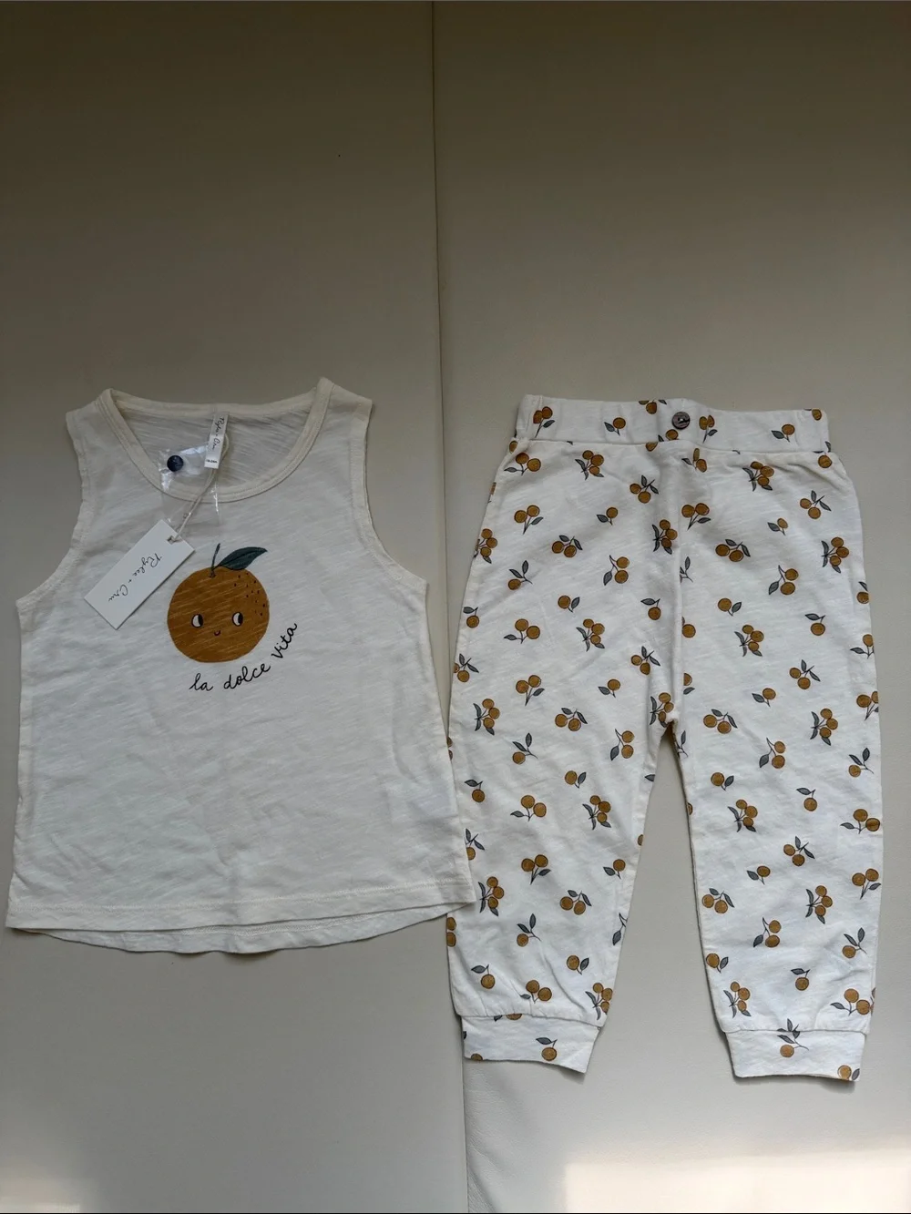 New NWT Rylee + Cru TANK + SLOUCH PANT SET with Orange Fruit Print